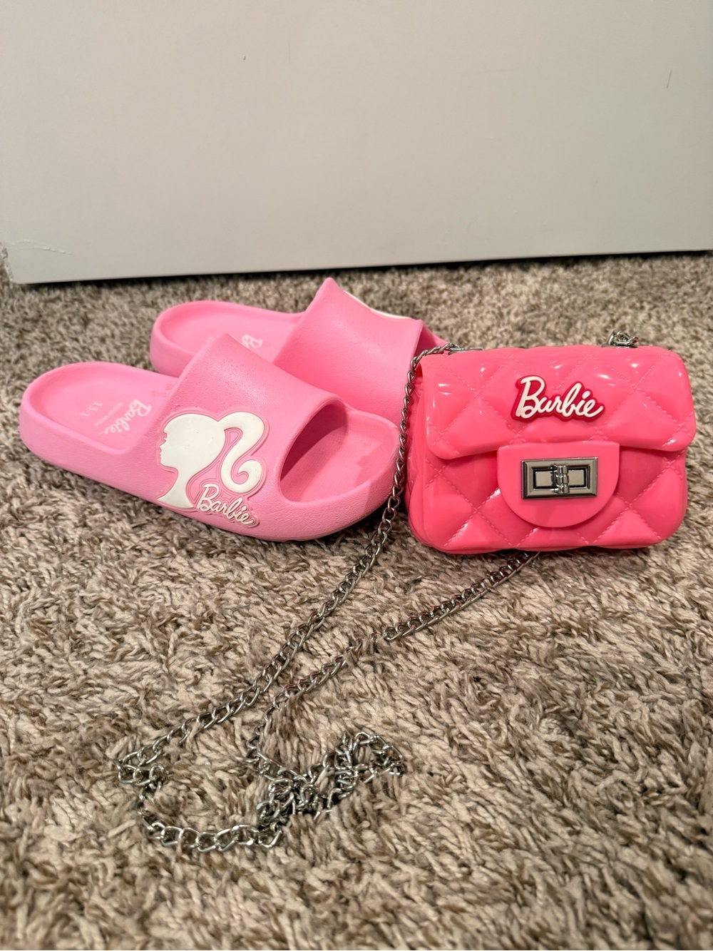 Barbie Bright Pink Slide Sandals (13-1) with Quilted Pink Crossbody Bag